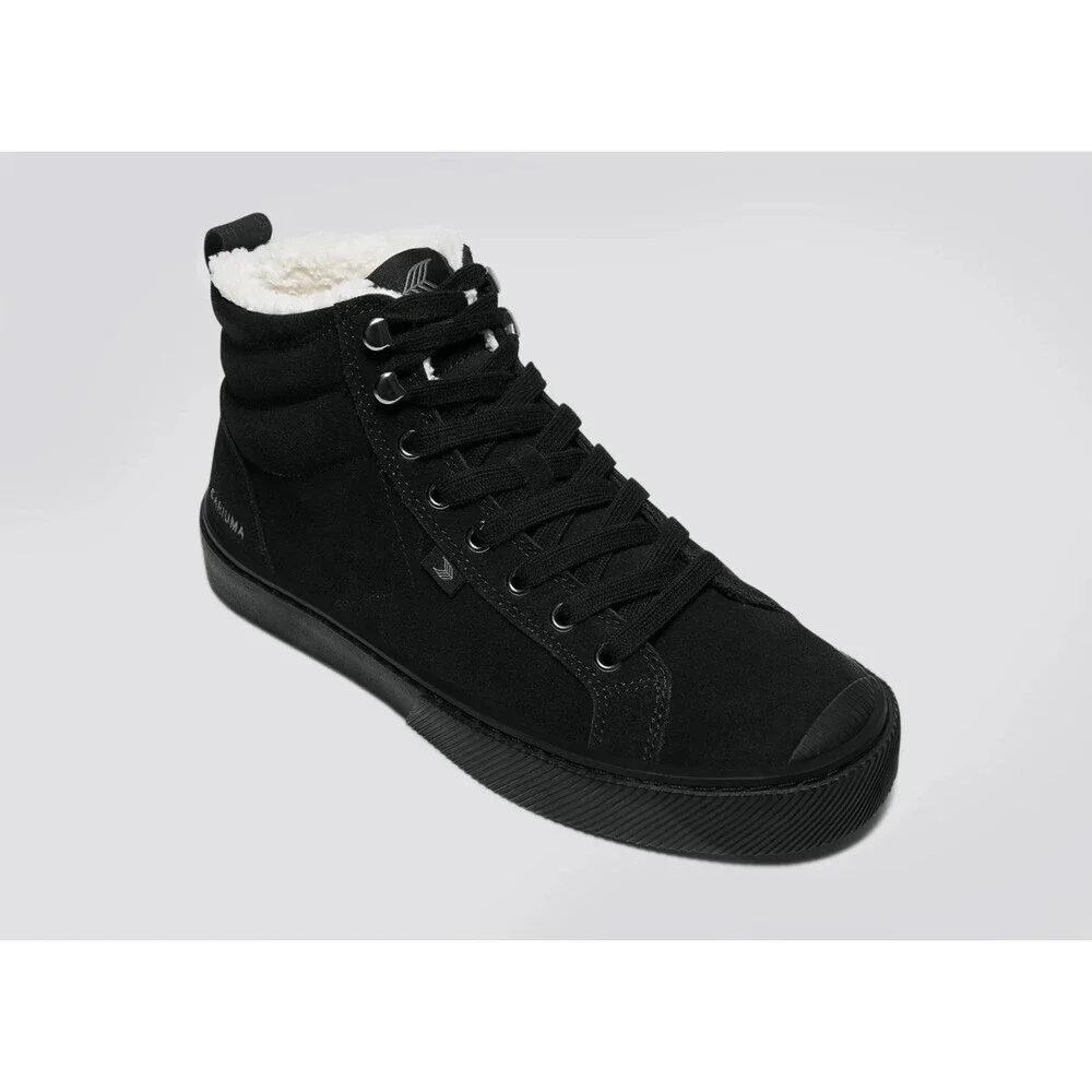 Cariuma OCA Therma Boots Mens US 8.5 Black Suede Shearling Lined High Top GAL744